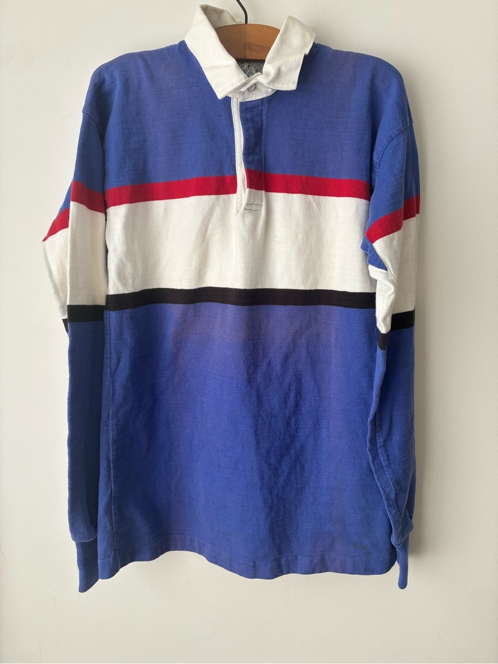 Vintage Land’s End Rugby Shirt Men’s XL Blue Stipe 100% Cotton Made in USA